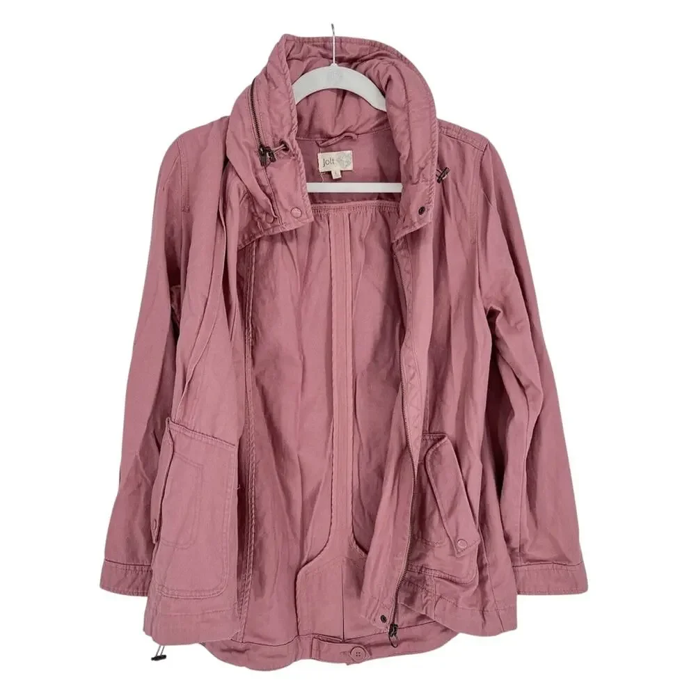 Jolt Pink Utility cargo barn jacket Button Pockets Collared Casual Women’s L